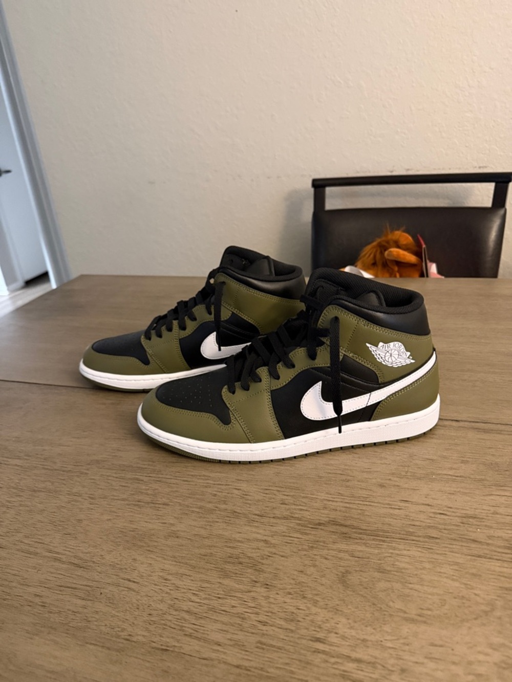 Nike Air Jordan 1 Mid Olive Black White Sneakers - Picture 3 of 4